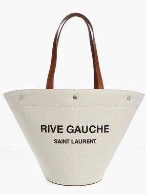 BNWT Saint Laurent Rive Gauche Canvas Tote in Cream with Brown Handles